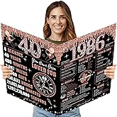 Uiorgui Large 40th Birthday Card for Women with Envelope, Black Rose Gold Extra Big Happy 40th Birthday Guest Signature Book Gift, Jumbo Forty Greeting Card Back in 1985 Decorations Party Supply