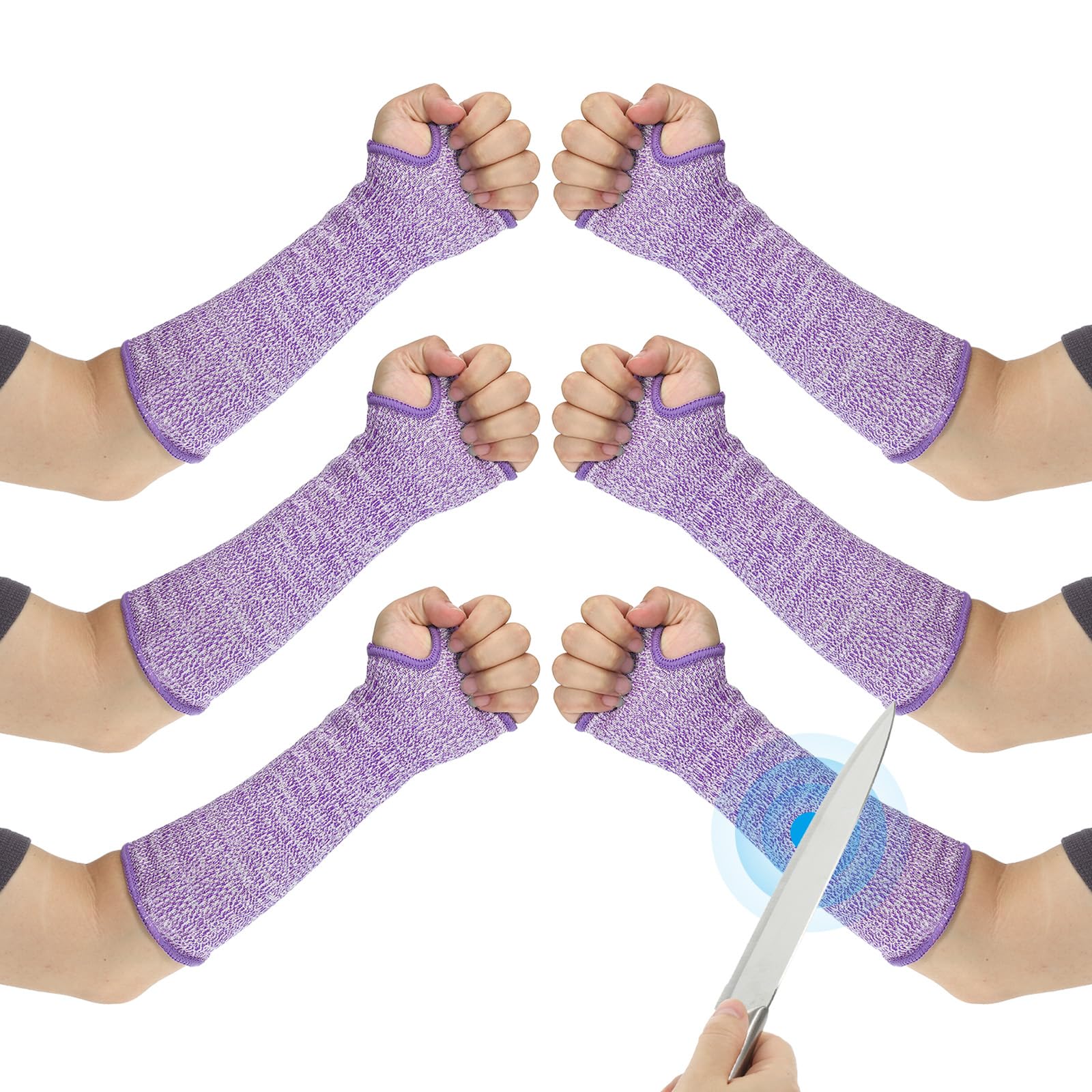 PATIKIL 10 Inch Cut Resistant Sleeve, 3Pairs Arm Safety Protectors Sleeves with Thumb Hole Level 5 Protection Forearm Guard Sleeves for Thin Skin and Bruising, XS, Purple