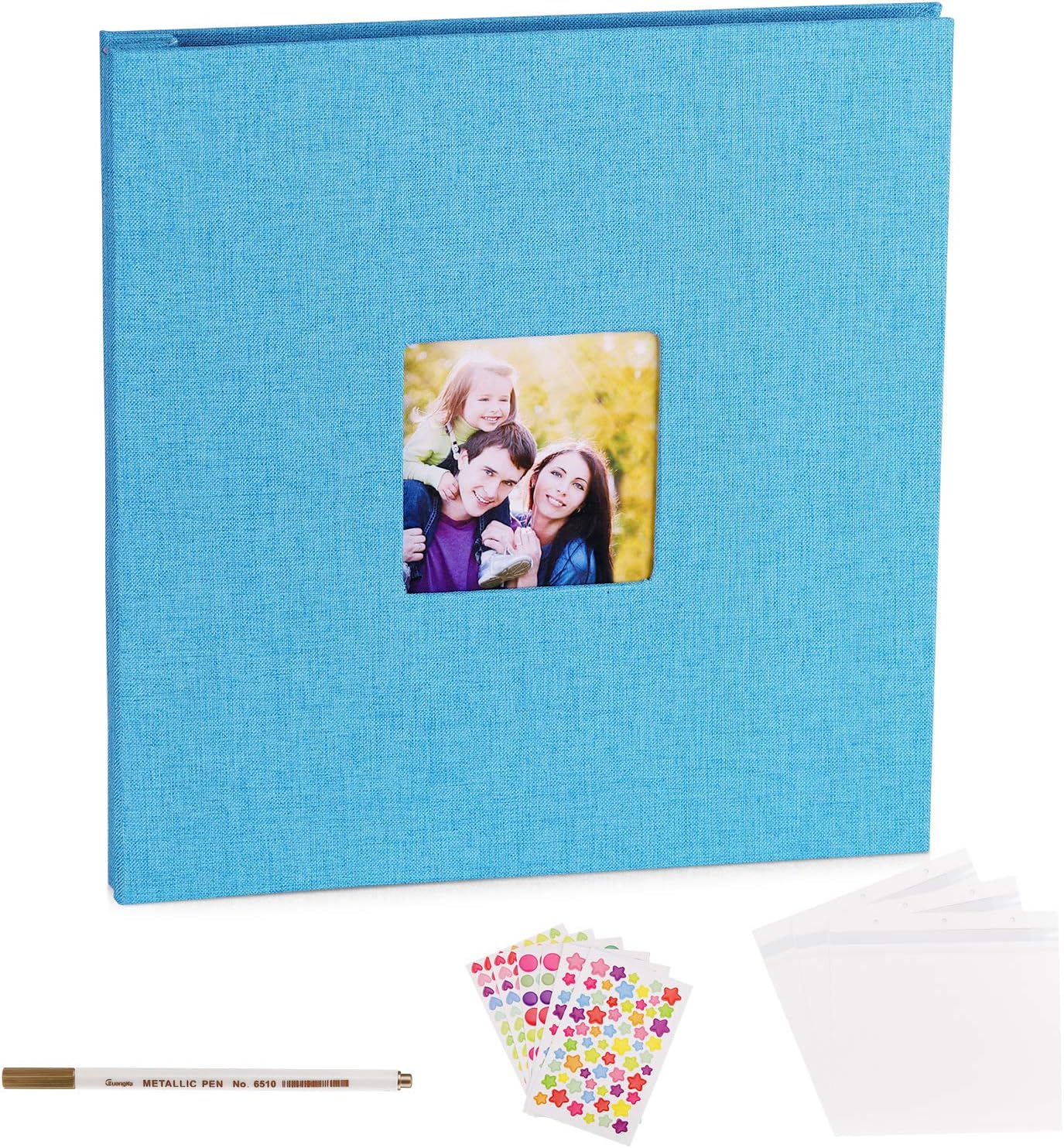 VACNITE Photo Album Self Adhesive, Dust-Free/Air-Free/Glue-Free Scrapbook Album for Wedding/Family, Linen Cover DIY Gift Magnetic Photo Book with 40 Sticky Pages Holds 8X10, 6X8, 5X7, 4X6