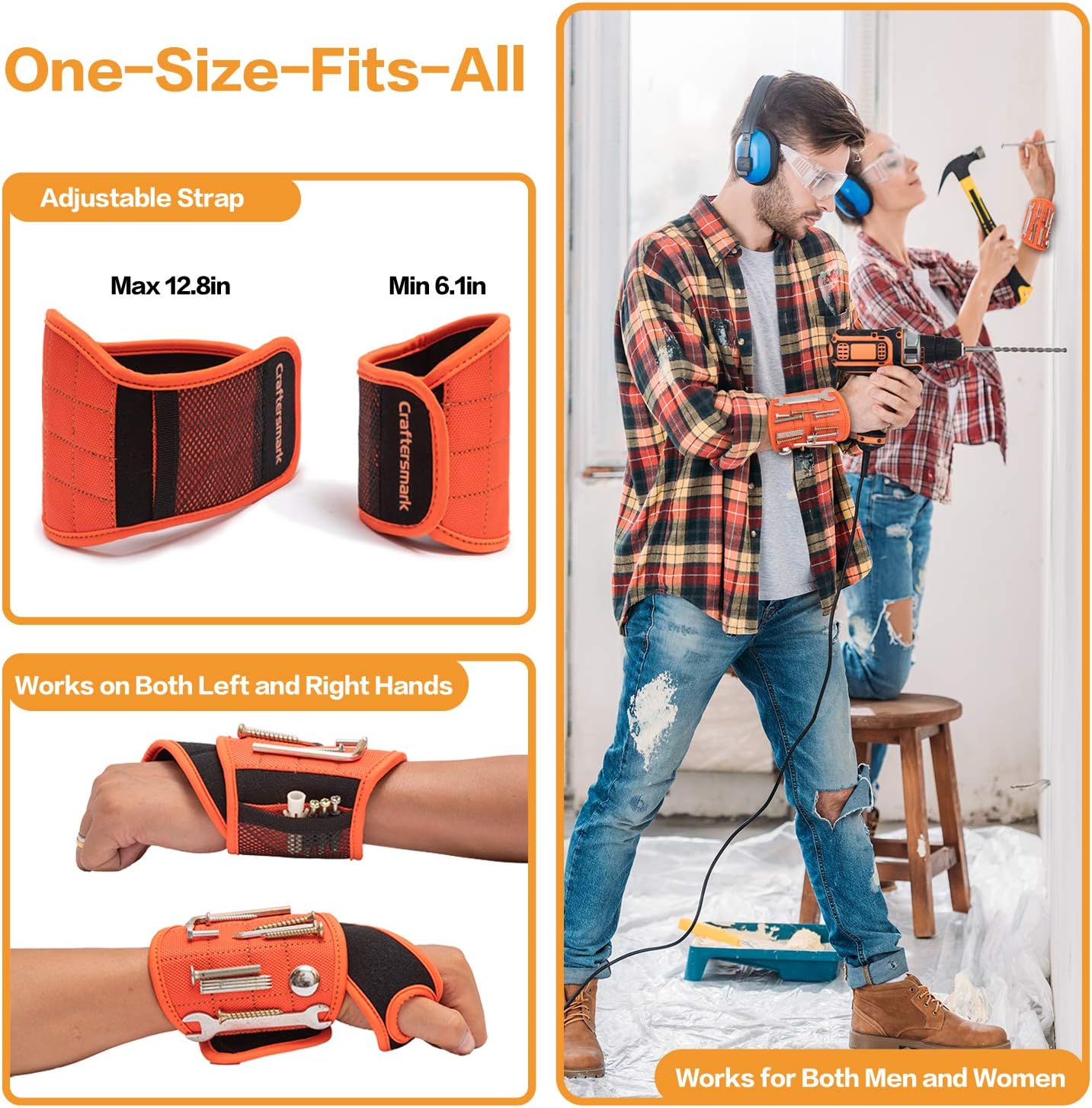 Magnetic Wristband - 16 Strong Magnets for Holding Screws/Nails/Drill Bits - Unique Cool Gadget Gifts for Men/Dad/Boyfriend/Husband/DIY Handyman/Him - - 
