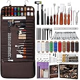 SHWAKK Leather Working Tools, All in One Leather Tooling Kit | Complete LeatherCraft Kit with Storage Bag, Stamping Tools for Sewing, Carving, Punching Stamping for Making and Handicrafts