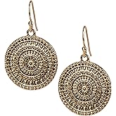 Boho Gold Hoop Drop Earrings with Lightweight Filigree Medallion Charm – 1.75 Inch Vintage-Inspired Dangle Earrings – Festival, Everyday, or Gift Jewelry for Women