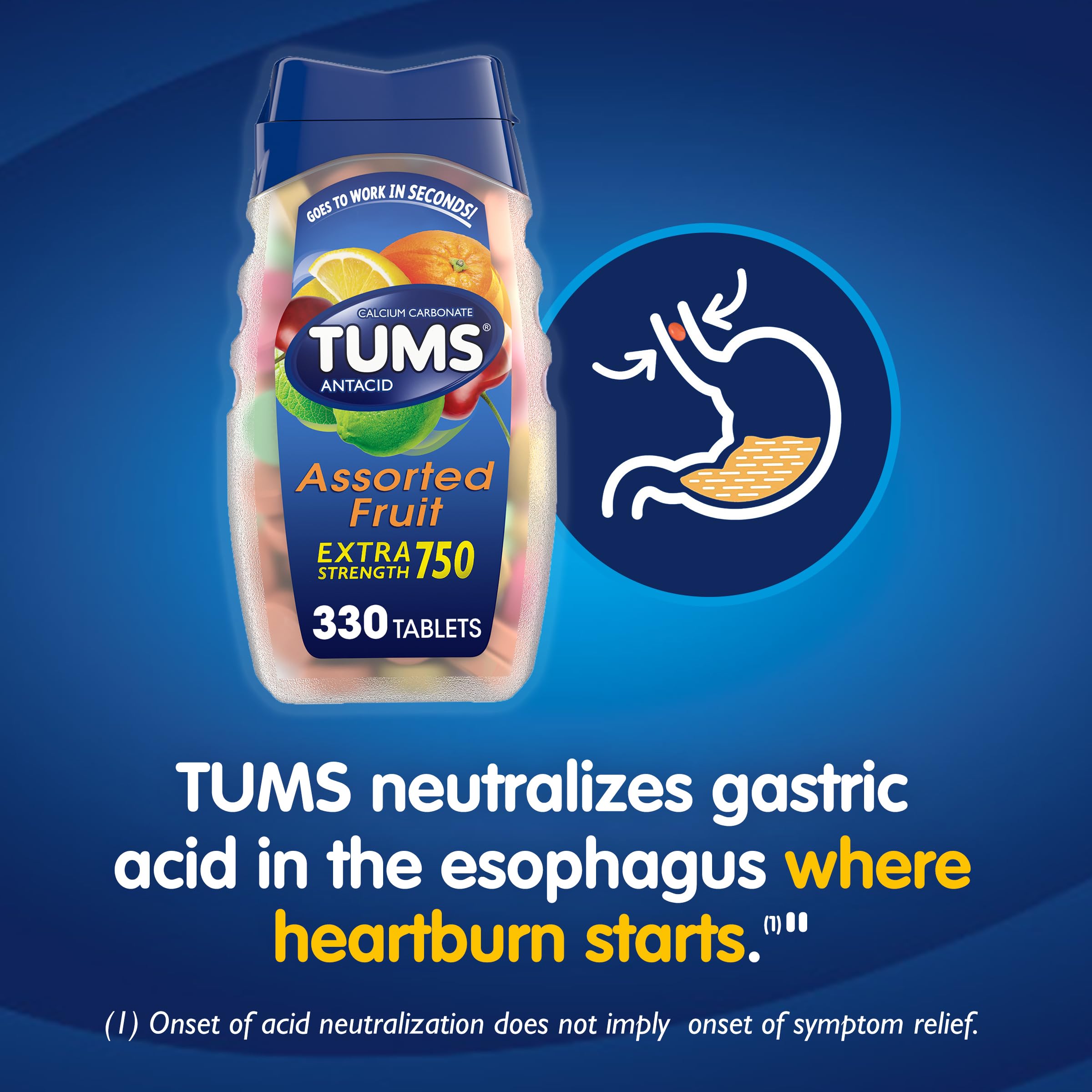 TUMS Chewable Antacid Tablets for Extra Strength Heartburn Relief, Great for a Summer BBQ - Assorted Fruit Flavors - 330 Count