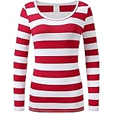 Formeet17 Women's Long Sleeve Striped T-Shirt Causal Scoop Neck Shirt