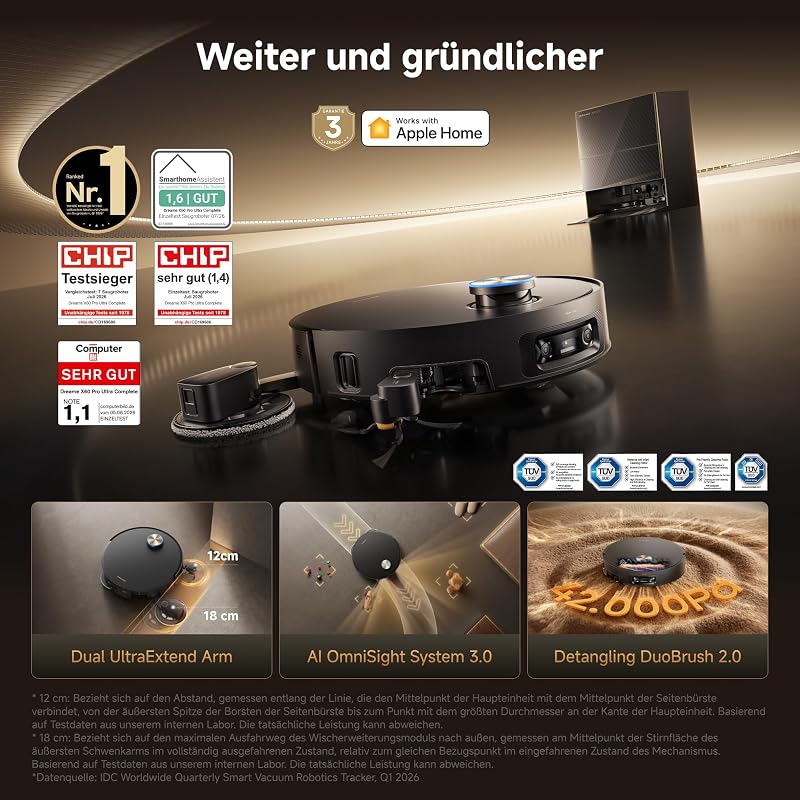 X60 Pro Ultra Complete Saugroboter mit UltraExtend-Armen,42.000Pa