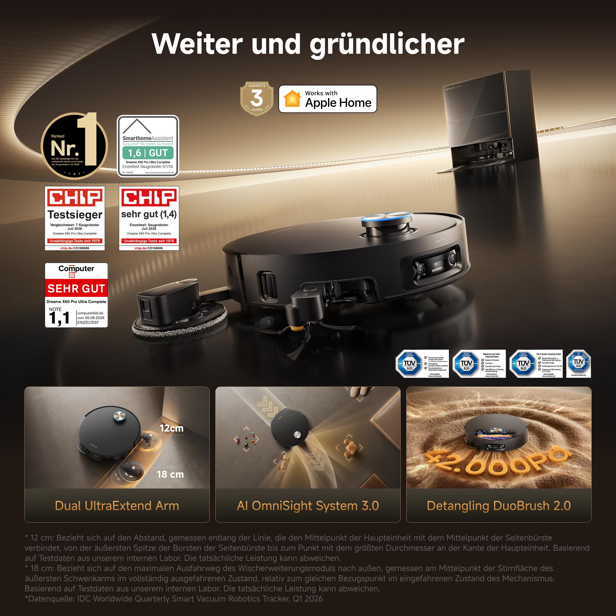 dreame X60 Pro Ultra Complete Saugroboter mit UltraExtend-Armen,42.000Pa 3