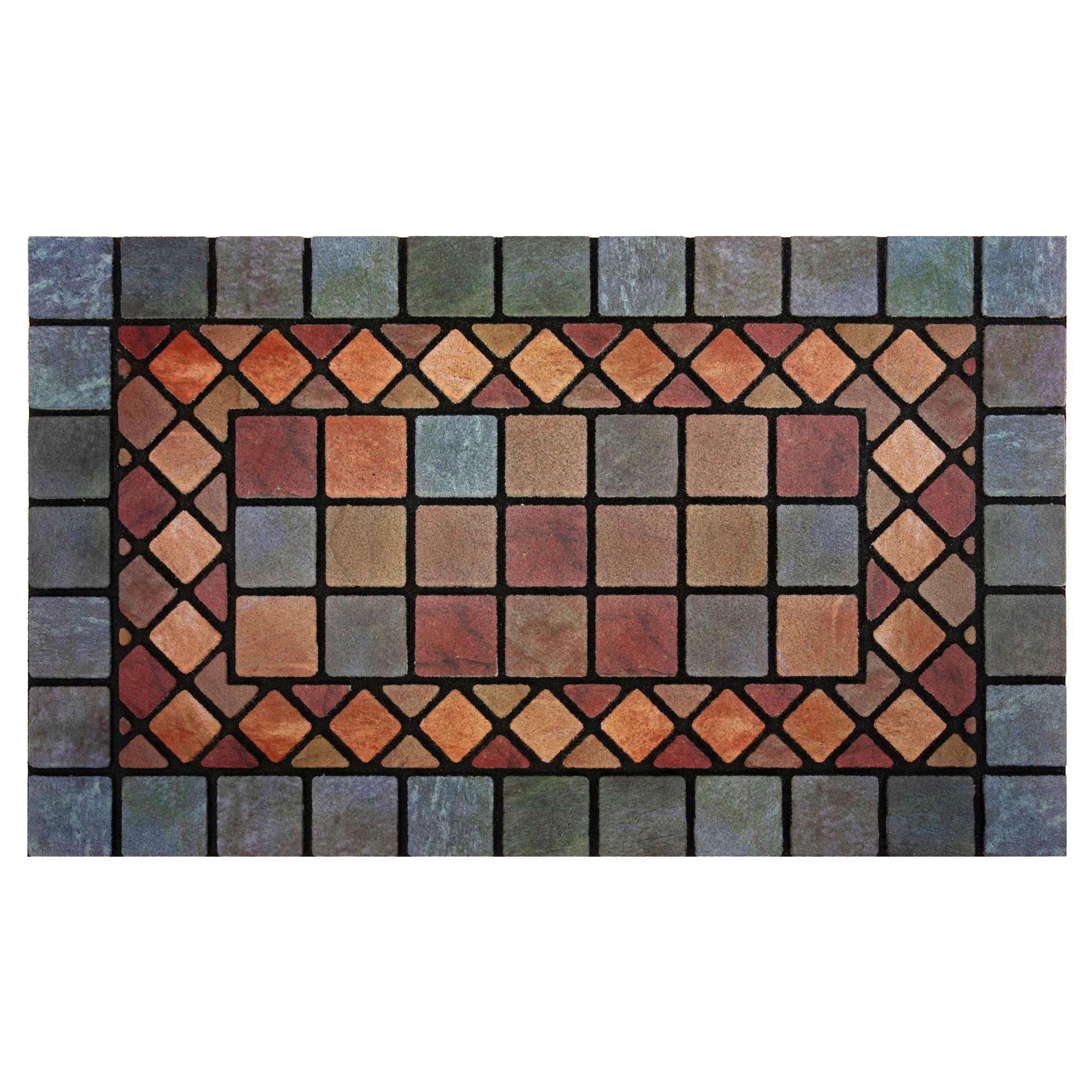 Nicoman Blue Edge Tile Mat Barrier Doormat Eco-Friendly Scrape and Absorbent Indoor/Outdoor Door Mat, Regular (75x44cm), Blue Border