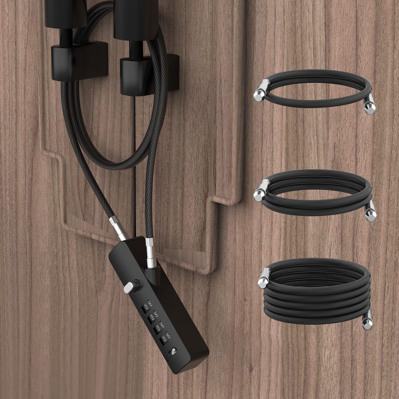 MeBantoo Cable Locks with Combination, Wire Rope 4-Digit Combination Ski Lock with 3 Lengths Steel Cables for Closet Door, Gate, Bike, Luggage, Cabinet, Wardrobe, Fence, Fridge (‎Black - 1pc)