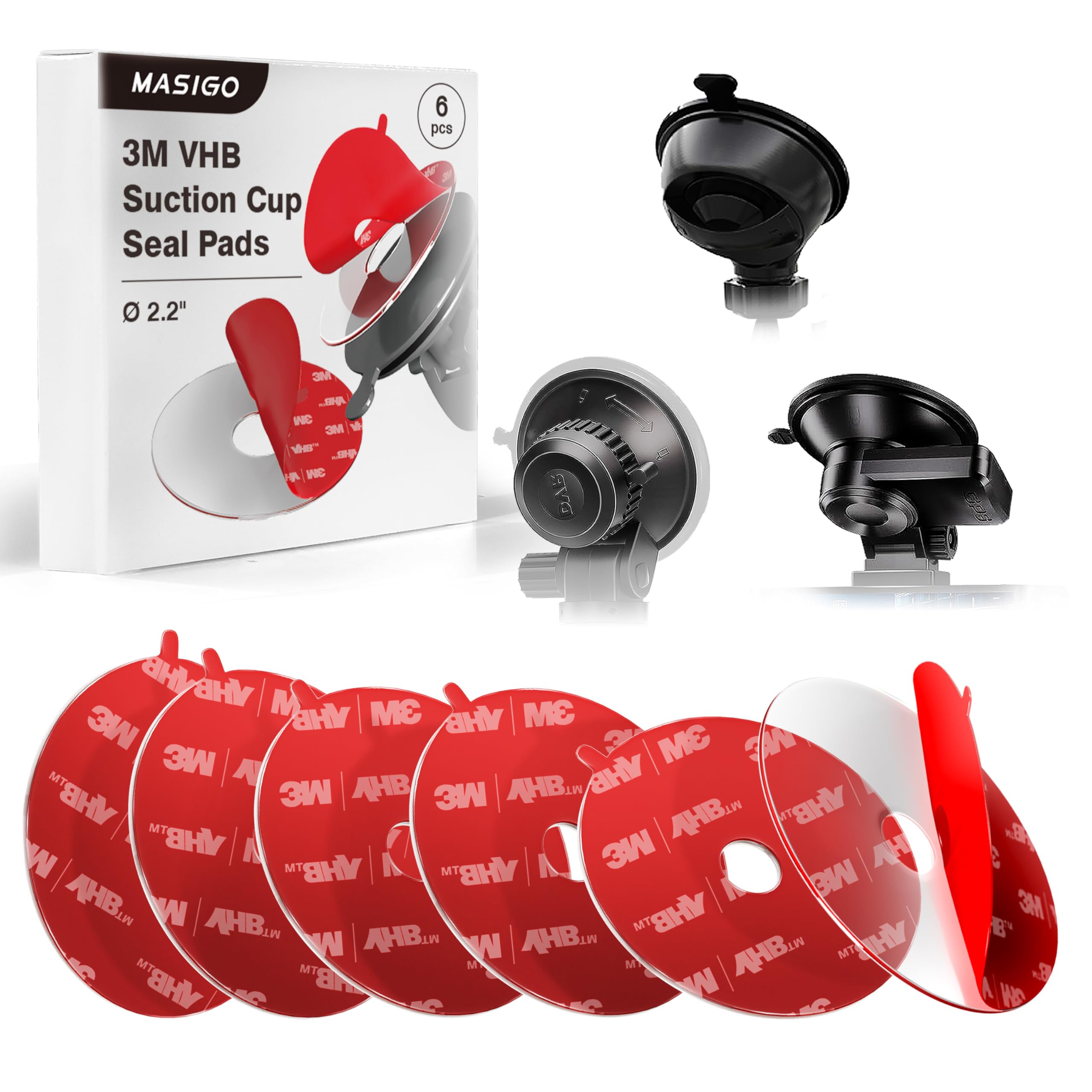 Photo 1 of Clear Double-Sided Acrylic Foam Mounting Tape – Made with 3M VHB, 2.2" (56mm) Round Pads with Center Hole for Dash Cam Suction Cup Mount – Heavy-Duty Adhesive – Pack of 6