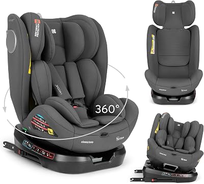 Cadeira de Bebé KikkaBoo Grupo 0 1 2 3 i-MOOVE 2, tamanho i 40–150 cm com ISOFIX, giro 360°, reclinável, apoio de cabeça ajustável, preto