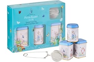 New English Teas Loose Leaf Tea & Infuser Gift Set – 3 Peter Rabbit Tins with Breakfast, Earl Grey & Afternoon Blends with Lo