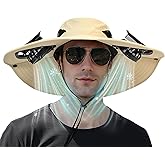 Solar Fan Hat with Detachable Fan, UPF 50+ Wide Brim Sun Hat with Face Mask and Arm Sleeves, 3 Speed USB &Solar Powered Fan