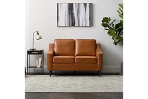 Edenbrook Jensen Upholstered - Camel Faux Leather - Furniture - Small Loveseat- Seats Two - Scoop Arm Modern Couch - Couches for Living Room