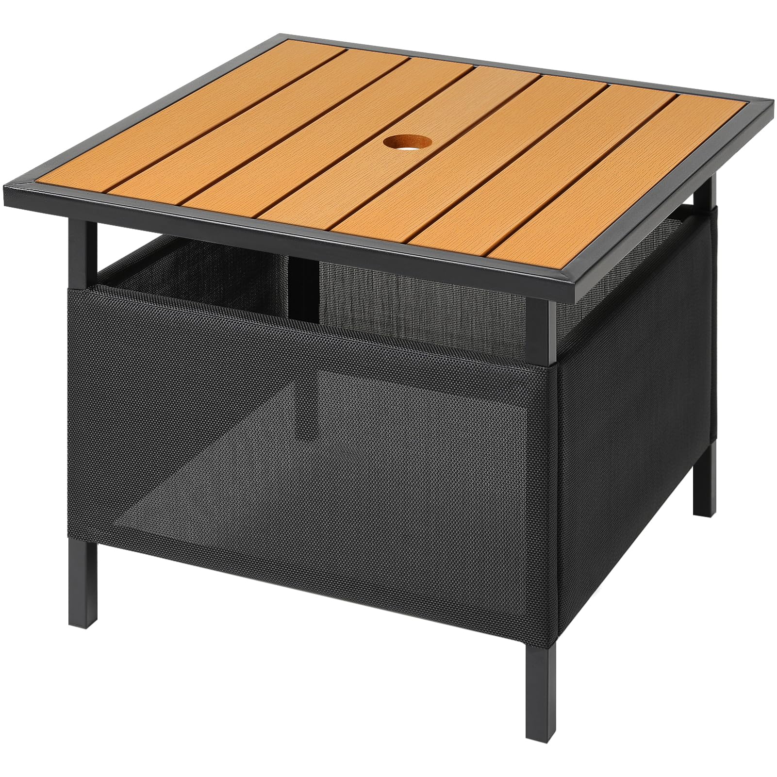 Photo 1 of LZRS Adirondack Square Side Table with Umbrella Hole, Pool Composite Patio Table,HDPE End Tables for Backyard,Pool, Indoor Companion, Easy Maintenance & Weather Resistant(Teak)