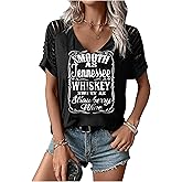LANMERTREE Cut Out V Neck T Shirts Nashville Outfits for Women Casual Loose Shirt Country Music Graphic Tee Shirts