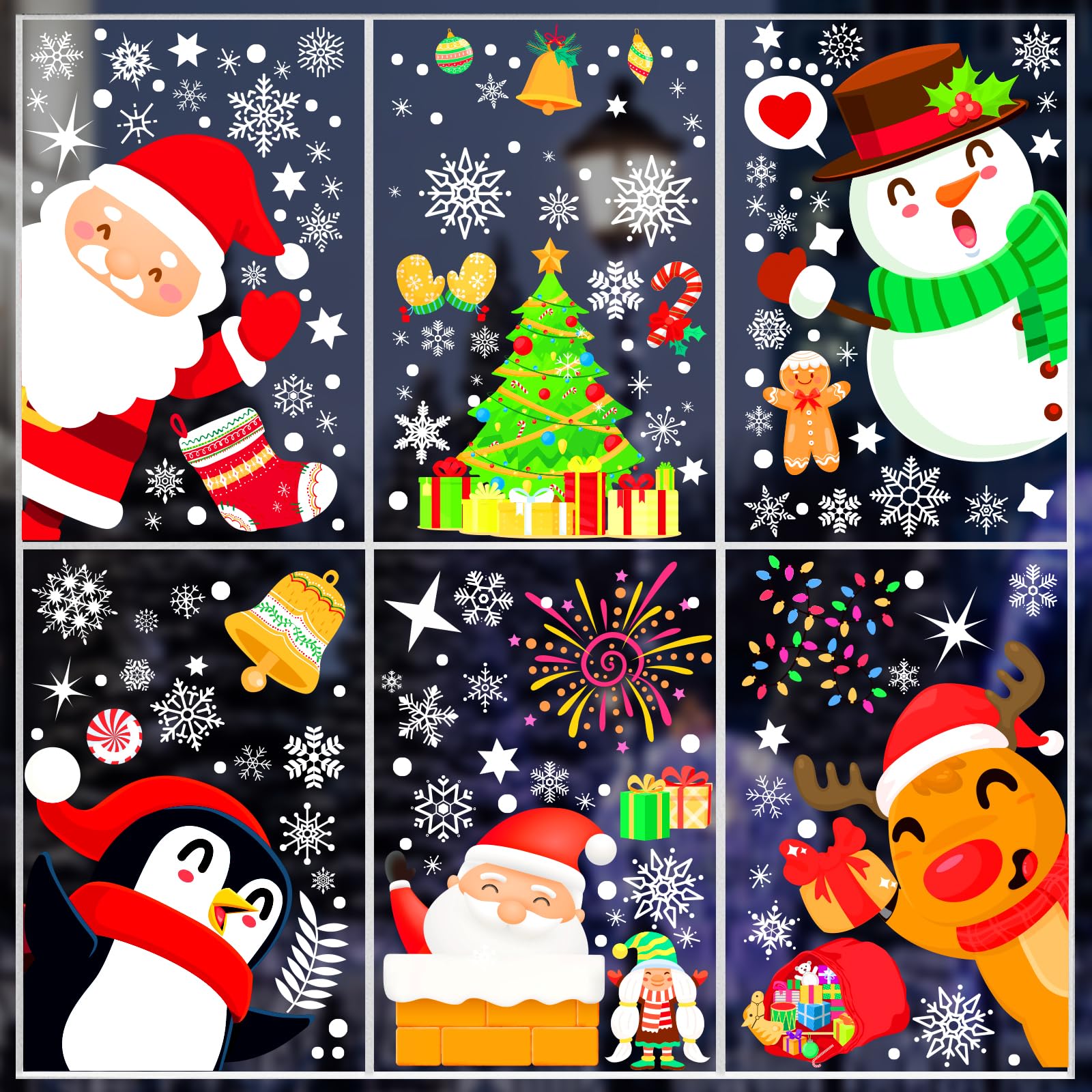 Photo 1 of ***DIFFERENT COLOR**LOOK AT LIVE PHOTO**
9 Sheets 200+Pcs Christmas Window Stickers Xmas Decals Decorations for Glass Snowflake Santa Claus Reindeer Window Cling Sticker for Holiday