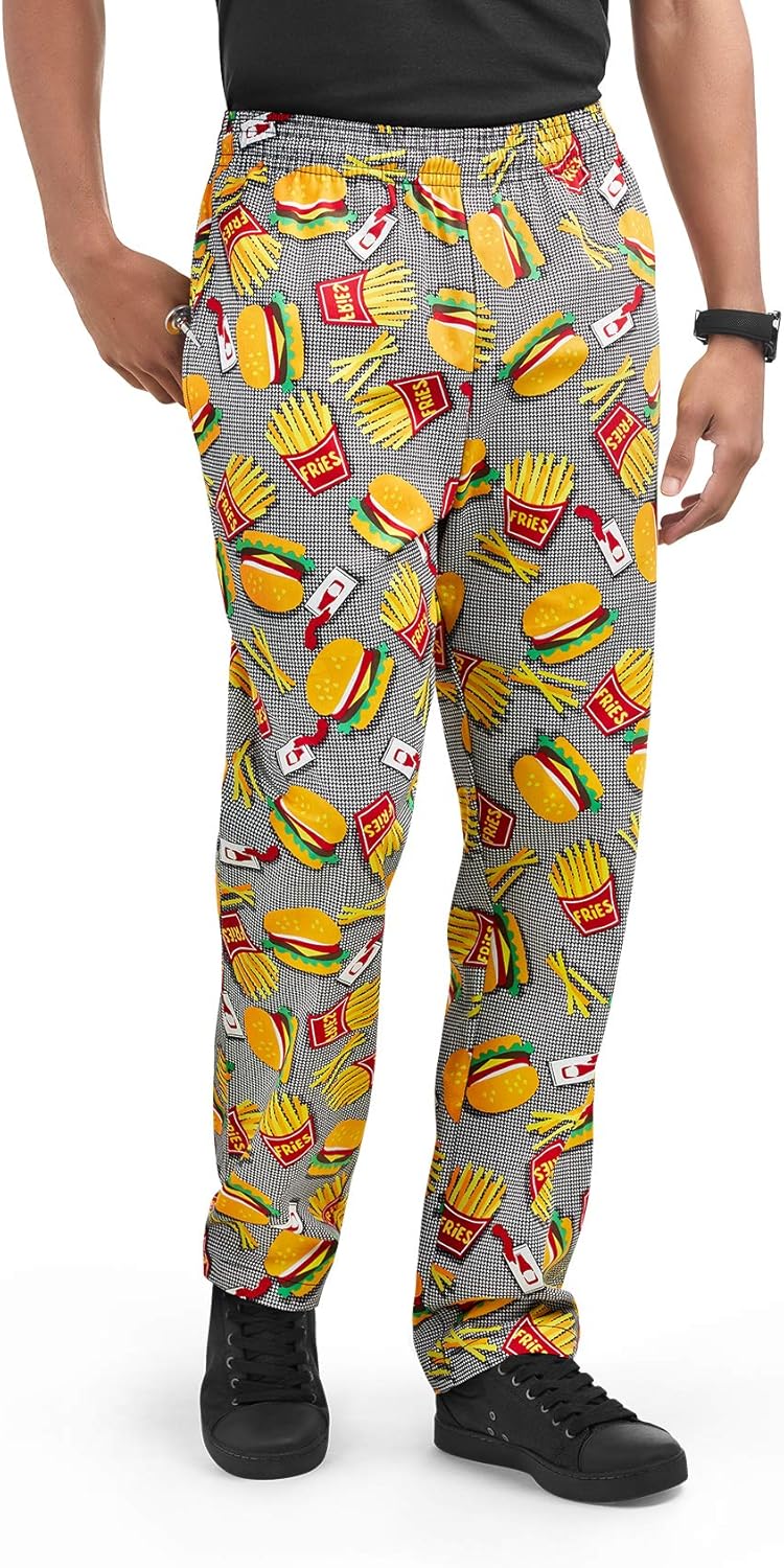 Men’s FryYay Print Chef Pant (XS3X) Traditional Baggy Fit, 100