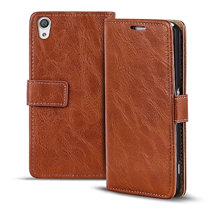 CoolGadget Xperia XA Hülle, Handyhülle Sony Xperia XA Retro Tasche PU Leder Flip Case Brieftasche Handy Schutzhülle für Sony 
