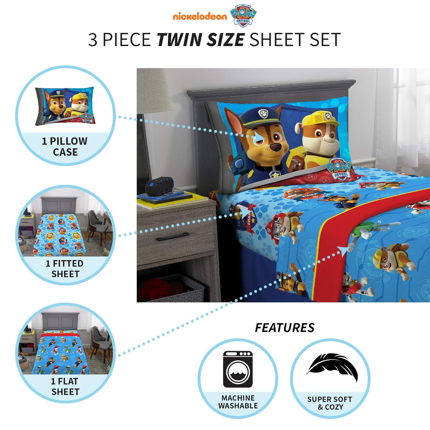 Paw Patrol Sheet Set Twin Size Bedding Kids Gift Ruff Ruff Rescue Cotton Nick Kids Teens At Home Home Garden