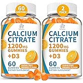 (2 Pack) Calcium Citrate 1200 mg Gummies with Vitamin D3, High Absorption Calcium Supplements for Women & Men, Sugar Free, Non-GMO, Gluten Free, Supports Muscle & Immune - Orange Flavor