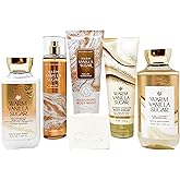 Bath & Body Works Warm Vanilla Sugar - Deluxe Gift Set - Fine Fragrance Mist, Body Cream, Body Wash, Shower Gel and Body Lotion With a Natural Oats Sample Soap.