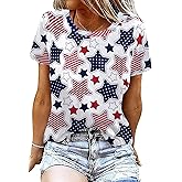 American Flag Shirt Women Retro USA Flag T-Shirt 4th of July Tee Shirts Patriotic Heart Graphic Short Sleeve Tops