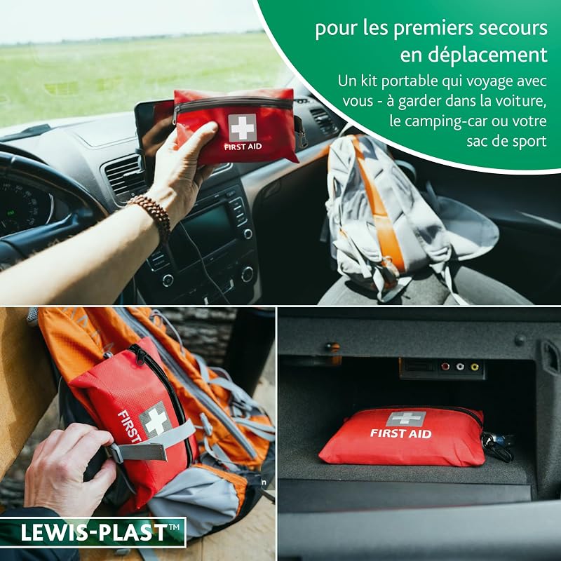 Lewist-Plast Trousse De Premiers Soins de 92 pièces - À Garder Dans Votre Voiture, À La Maison, Au Travail, En Vacances - Comprend L'essentiel Pour Les Situations D'urgence Quotidiennes (lot De 1)