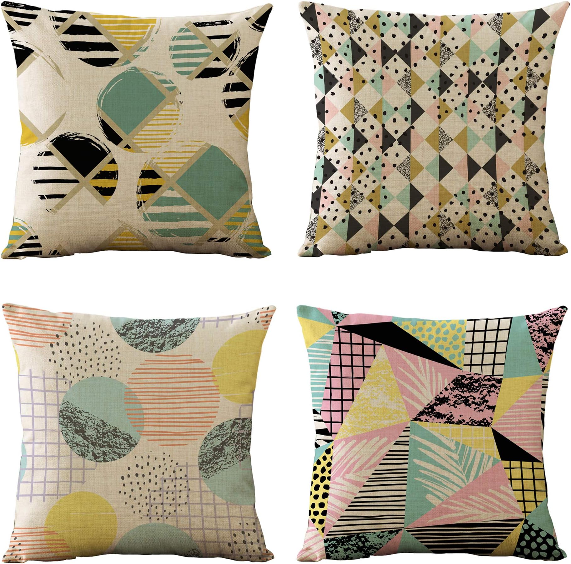 WOMHOPE Set of 4 Throw Pillow Covers Vintage Coastal Nautical Beach Shell Pillow Cases Square Cushion Cases Burlap Toss 18 x 18 Inch for Living Room,Couch and Bed (Dark Blue)