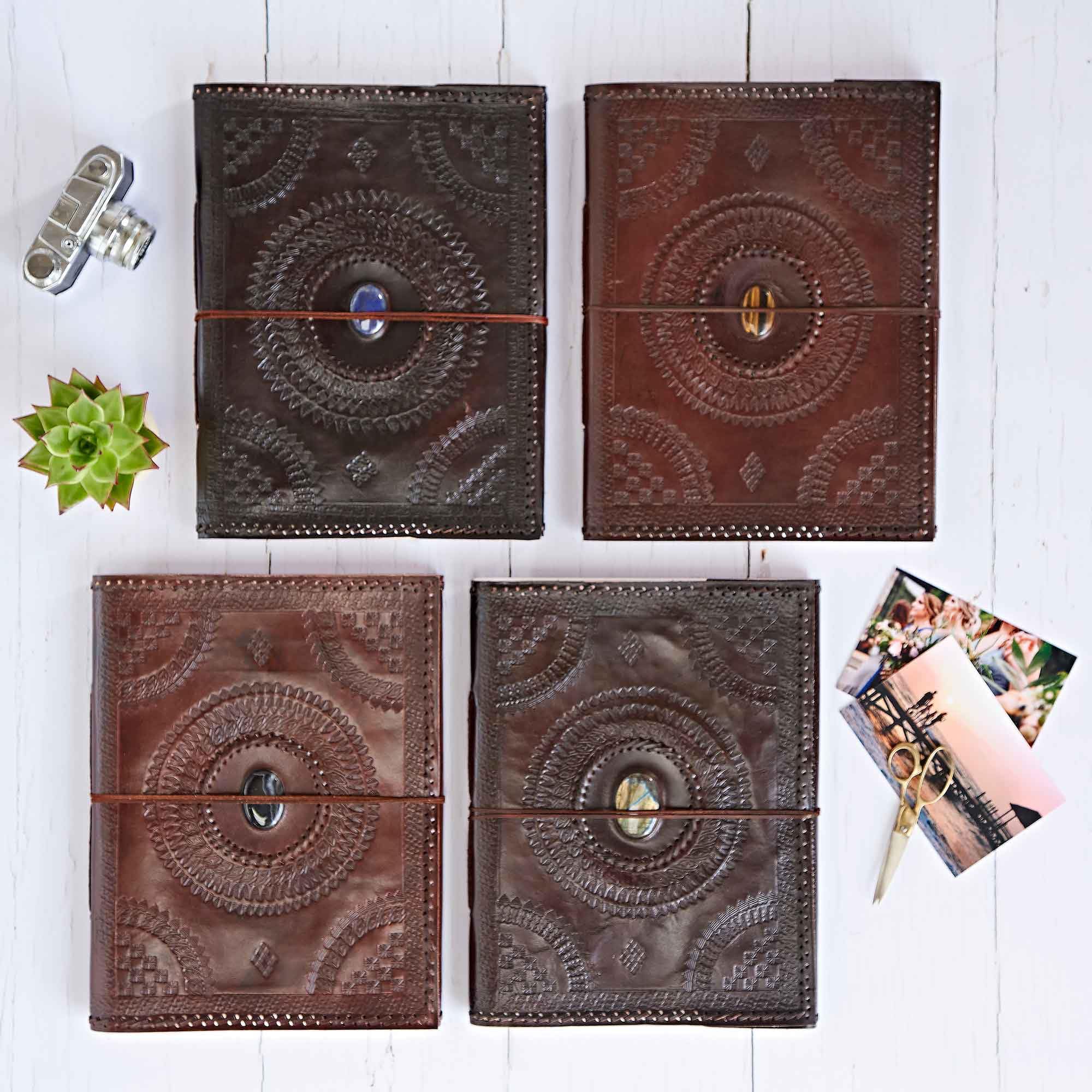 Extra Large Stitched, Embossed and Stoned Leather Photo Album | 30 Pages to fit 240 6x4 or 120 7x5 Inch Photos | Fair Trade & Handmade | Scrapbooking and Crafting Picture Album | 34cm x 26cm