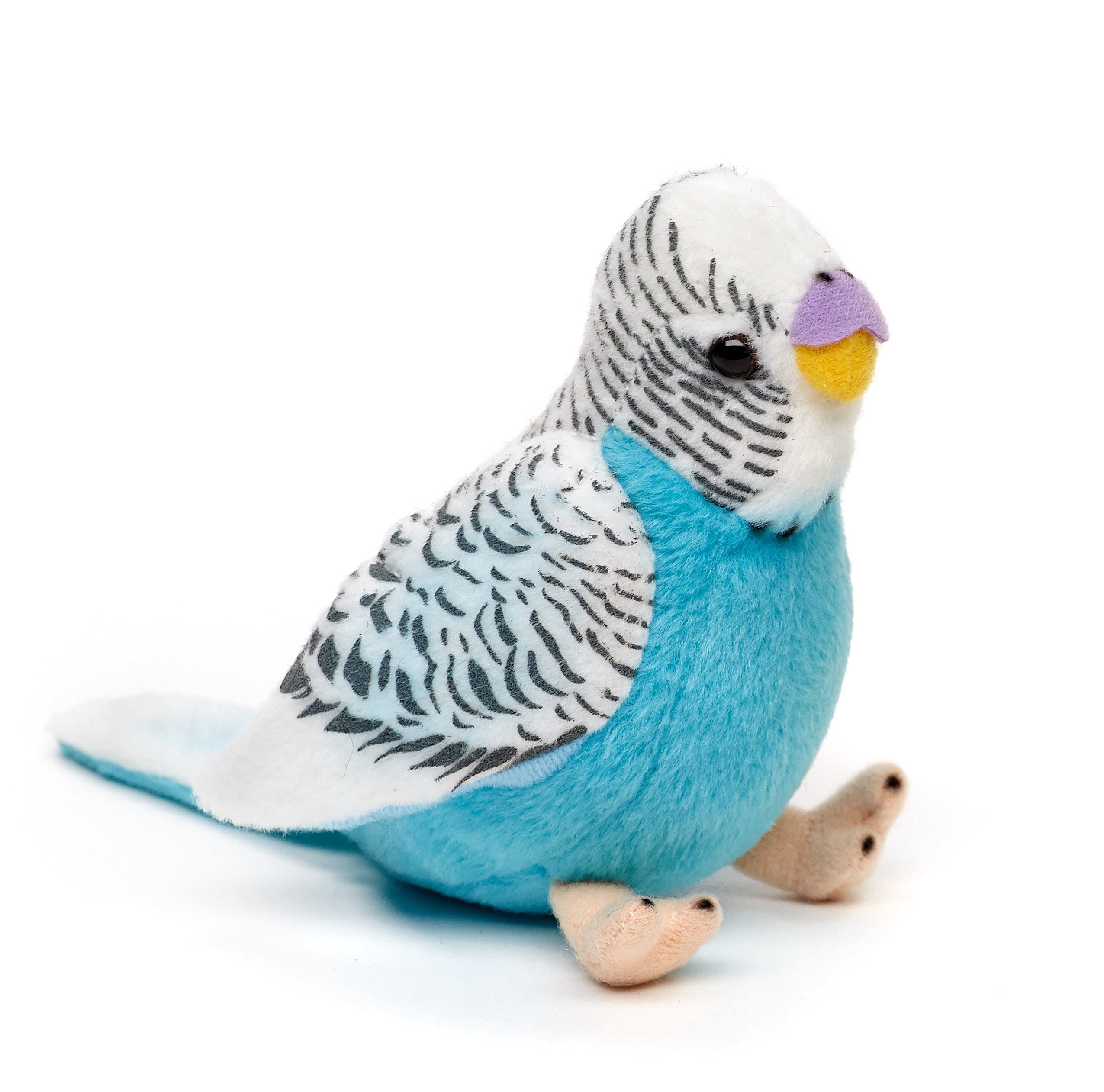 Uni-Toys - Budgie (blue) with chirping voice - 12 cm (height) - plush bird - plush toy, cuddly toy