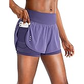 Soothfeel Women's Running Shorts with Zipper Pocket 2 in 1 High Wasited Workout Athletic Gym Yoga Spandex Shorts for Women