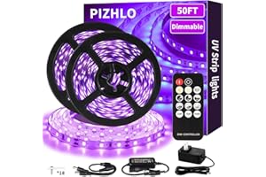 PIZHLO 50 Foot Black Light Strips & Remote, 900 LEDs Dimmable Flexible Blackights Strip Lights for Glow Party Body Paint Birt