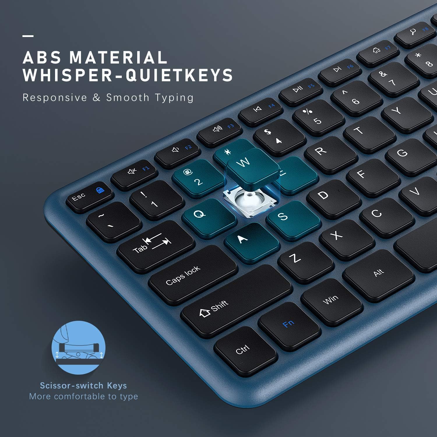 Wireless Keyboard and Mouse, Jelly Comb 2.4GHz Ultra Thin Full Size Wireless Keyboard Mouse Combo Set with Number Pad for Computer, Laptop, PC, Desktop, Notebook, Windows 7, 8, 10 (Sapphire Blue): Computers & Accessories