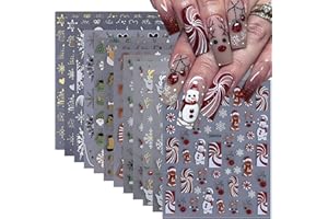 STZPRONAIL Christmas Red Nail Stickers Decals 12PCS Santa Claus Winter Snowflakes 3D Nail Art Sticker for Women Self-Adhesive Glitter Slider Deer Gingerbread Men Tree Holiday Manicure Decoration Nail Supplies