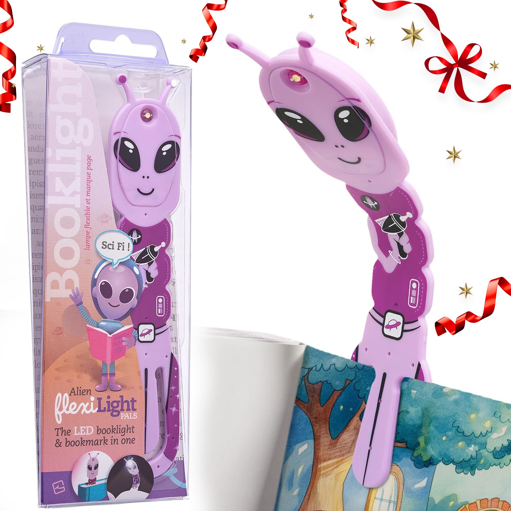 Gifts for Readers & Writers Bookmark Reading Light Alien Purple - 2in1 Clip On Bookmark Kids for Reading Night in Bed, Travel Cute s, Flexible 8 Lumen LED Lights for Books