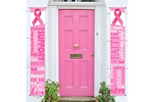 BLULU Large Pink Ribbon Party Decoration Breast Cancer Awareness Banner Porch Sign Survivor Gifts Hope Strength Courage Faith Backdrop for Pink Ribbon Breast Cancer Free Party Accessories, 11.8 x 72 Inch