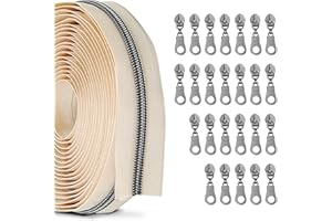 Zynzaoacs Zipper by The Yard 10 Yards Bulk Zippers for Bags and Purses with 25pcs #5 Zipper pulls Beige Tape with Gun Metal Pull