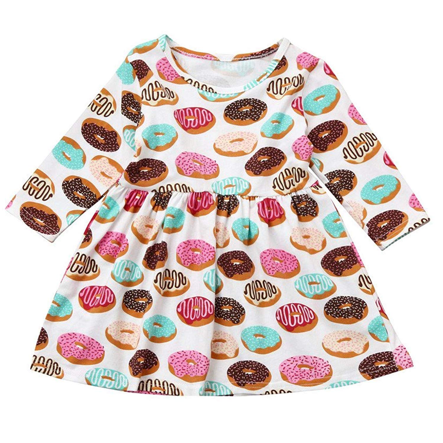 Toddler Kids Baby Girls Summer Dress Donut Print Skirt Long Sleeve Outfits Party Clothes Set-ANZ