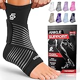 Sleeve Stars Ankle Brace for Women & Men, Ankle Wrap for Sprained Ankle, Compression Sleeve for Plantar Fasciitis Relief, Easy Customizable Support: w/Removable Strap (Pair/S:9"-10"/Black)