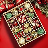 Alupssuc 82pcs Christmas Balls Ornaments Set, Delightful Classic Gift Set, Shatterproof Plastic Decor for Xmas Tree Holiday Wedding Party Decorations with Hanging Strings, Gold, Red and Green