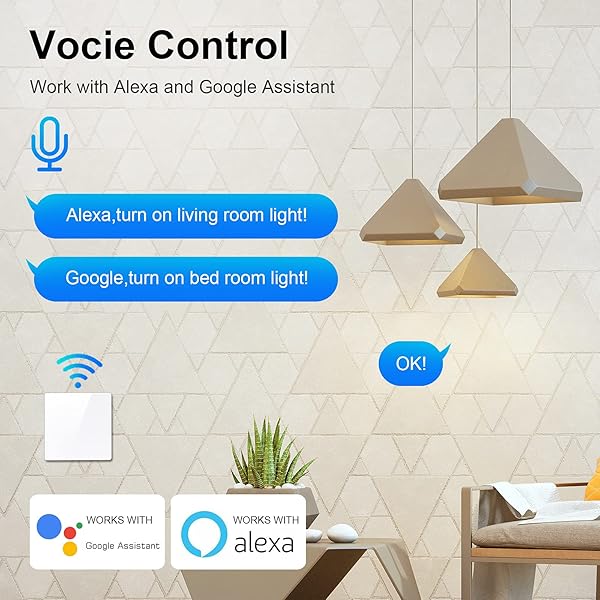 Smart Lichtschalter Wifi Lichtschalter Alexa Kompatibel mit Smart LifeTuya App und Alexa und Google Home APP FernbedienungSprachsteuerung und Timing Funktion Nullleiter Erforderlich1 weg
