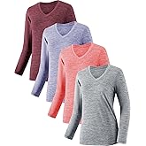 4-7 Pack Long Sleeve Shirts for Women,Moisture Wicking Shirts Long Sleeve Workout Tops for Women V Neck Hiking T-Shirts