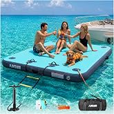 AWSUM Inflatable Floating Dock for Water Activities, 6FT/8FT/10FT Water Mat | With Non-Slip Surface, Load Capacity 450&ndash;900 lbs, Capacity for 3-8 People, Water Platform for Lake, Pool, Beach &amp; Ocean