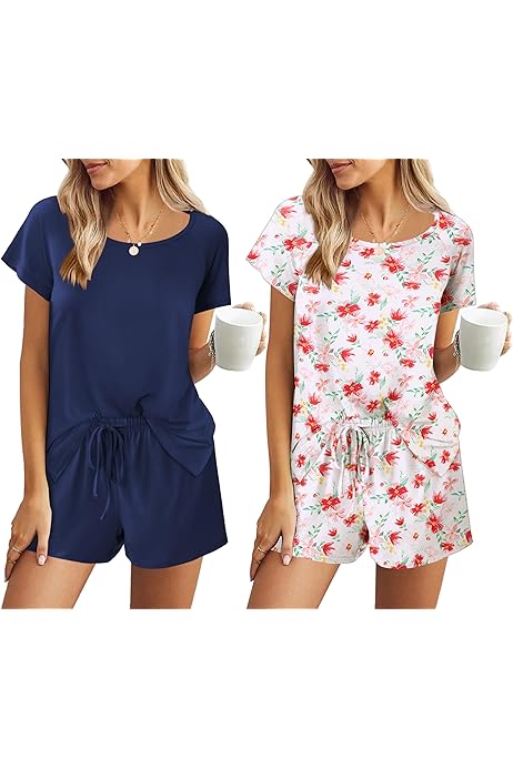 Defitshape Women's Nightshirt Nightwear Summer Nighties Short Sleeve Nightgown Cotton Sleepwear Plus Size Loungewear Sleep Shirt Cute Polyester Loung