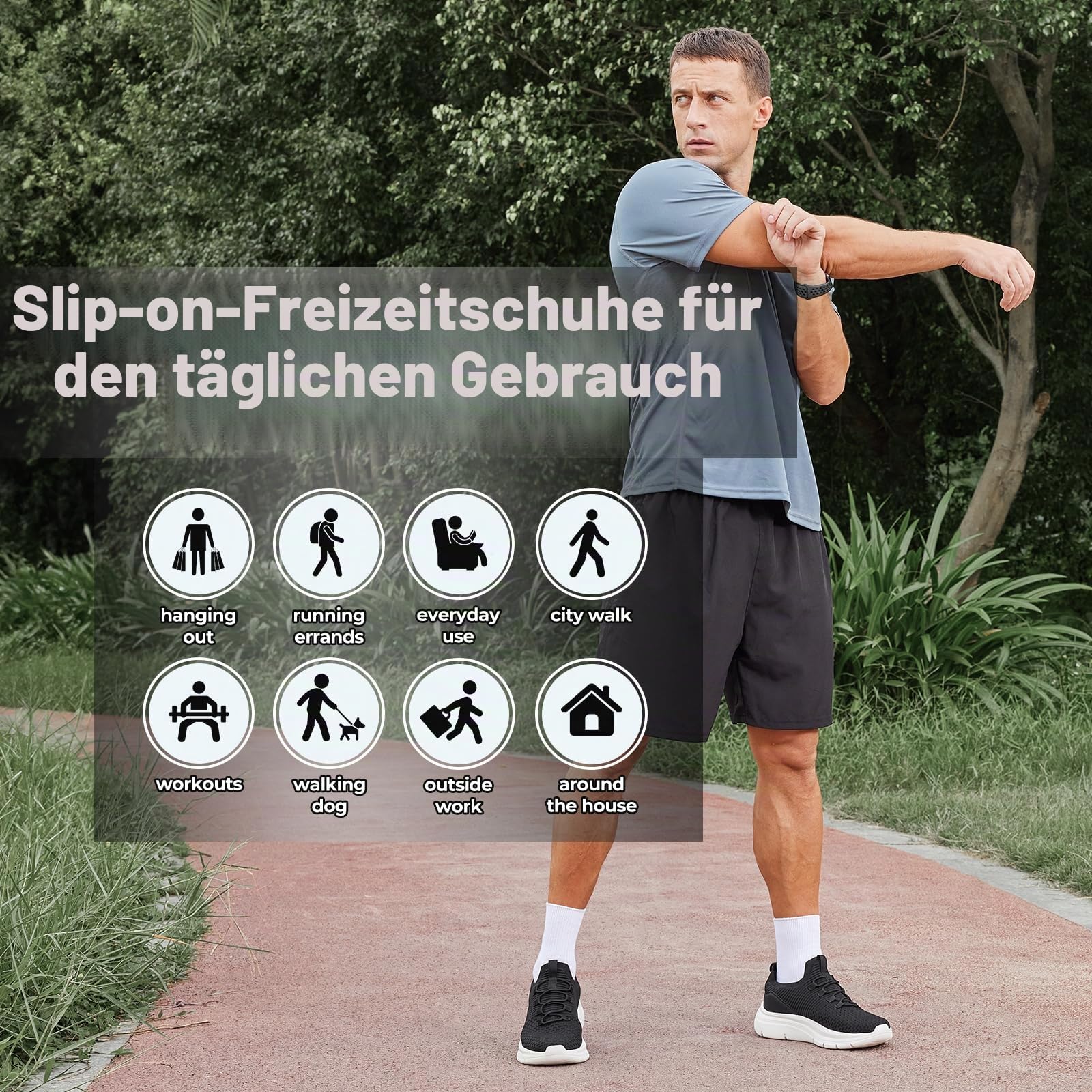 FitVille Slip On Sneakers Herren Walkingschuhe Extra Weit Sportschuhe Leichte Laufschuhe Atmungsaktive Schlüpfen Schuhe,Schwarz,43 EU,Weit 4