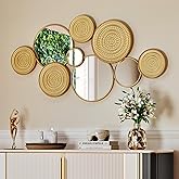 Uniclinens Decorative Gold Circle Mirrors Decor, Modern Wall Art Mirror Deco for Living Room Large 45"X23", Boho Wall Sculptures for Dining Room, Entryway, Hallway, Bedroom