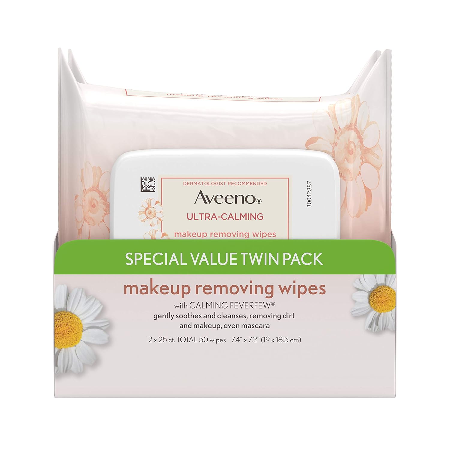 Aveeno Ultra-Calming Cleansing Oil-Free Makeup Removing Wipes for Sensitive Skin, 25 Count, Pack of 2