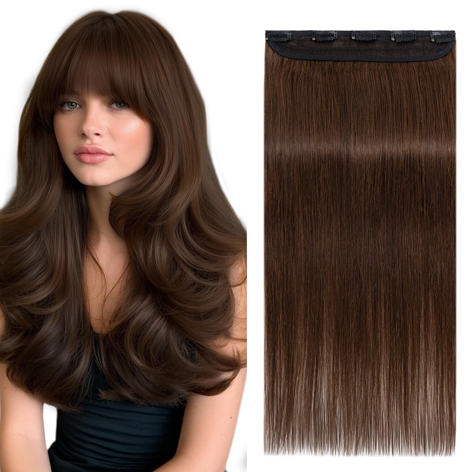 S-noilite One Piece Hair Extensions Real Human Hair Clip in 1PCS Remy Hair Extension Straight Natural Short Thin Weft (10nch - 40g, #4 Medium Brown)