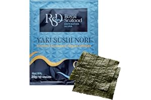 ROYAL SEAFOOD DISTRIBUTION RSD – Premium Roasted Seaweed Nori Sheets – 10 Full Sheets (25 gr) – Sushi-Grade, Crispy & Organic – Ideal for Sushi Rolls, Onigiri, Wraps & Snacks – Vegan, Gluten-Free, Non-GMO