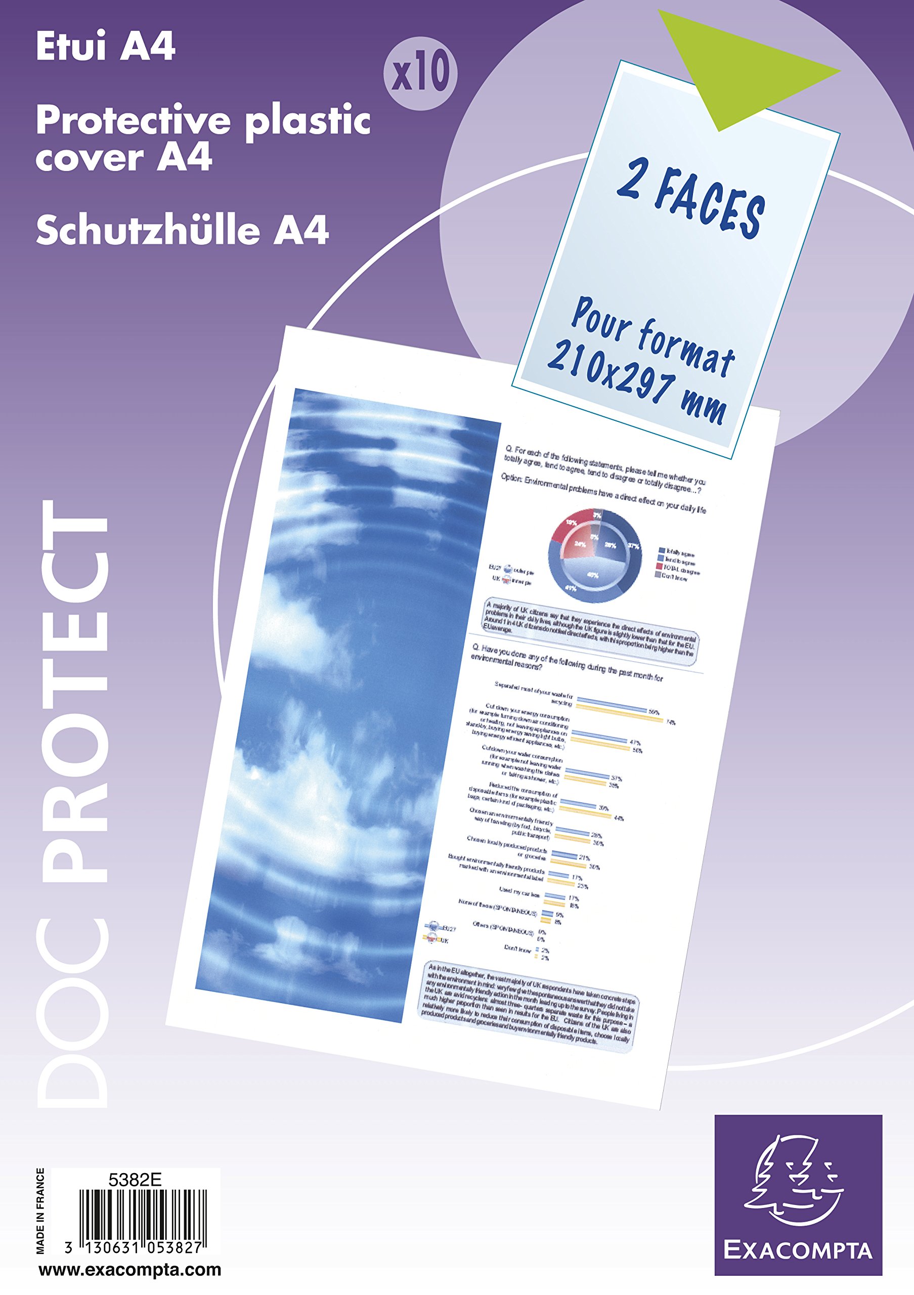 Exacompta - Ref 5382E - PVC Single Protective Sleeve - 297 x 210mm in Size, Suitable for A4 Documents, 2 Faces, 2mm PVC, Durable for Everyday Use - Bag of 10